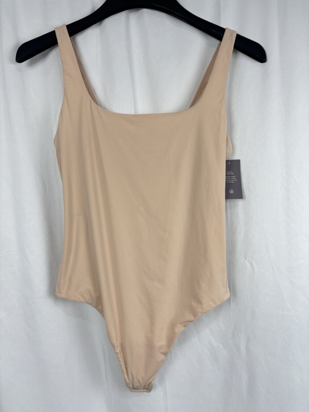 NWT Auden Women's Luxe 4-Way Stretch Tank Bodysuit Fully Lined Beige Size L